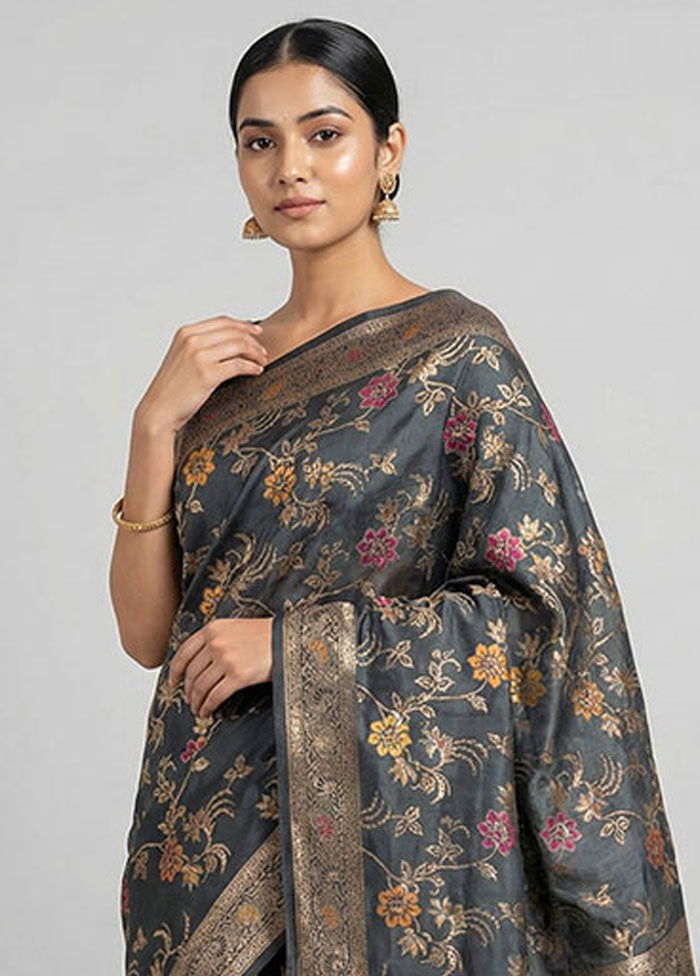 Black Dupion Silk Saree With Blouse Piece