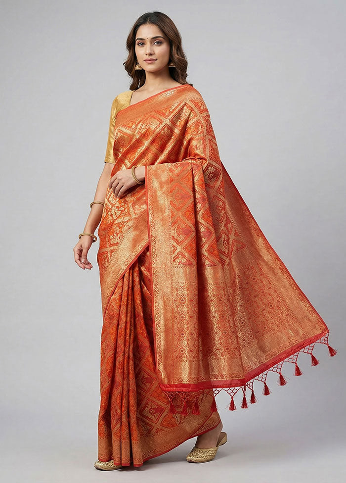 Red Dupion Silk Saree With Blouse Piece
