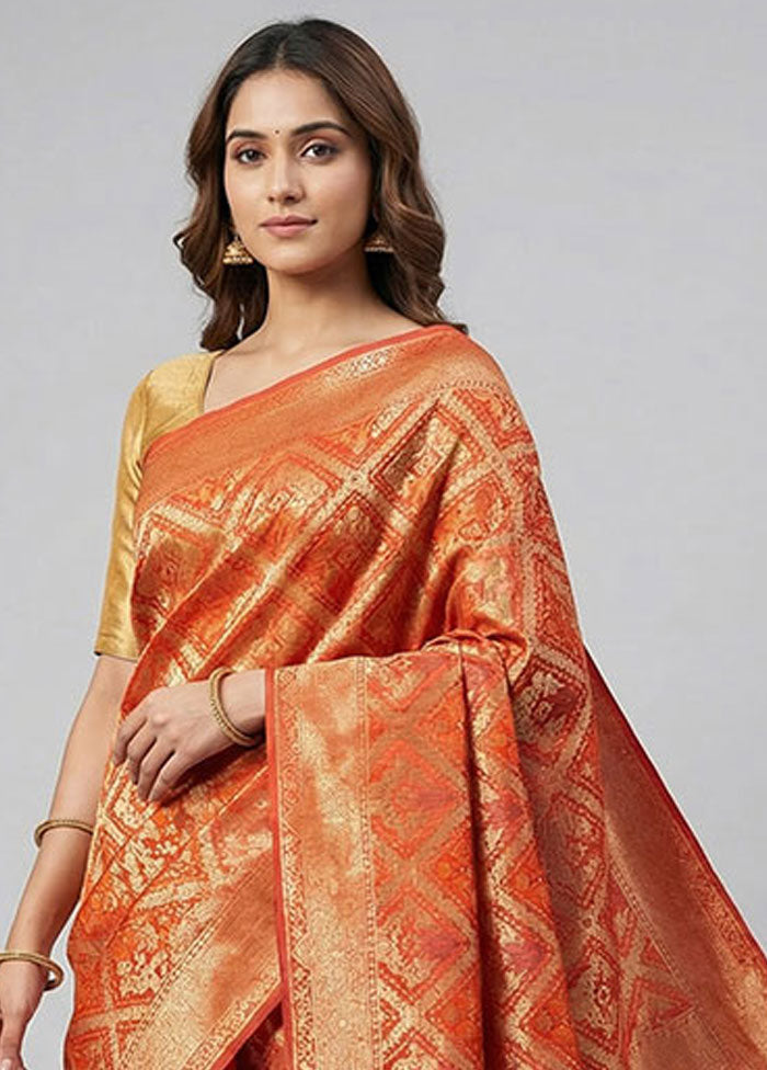 Red Dupion Silk Saree With Blouse Piece