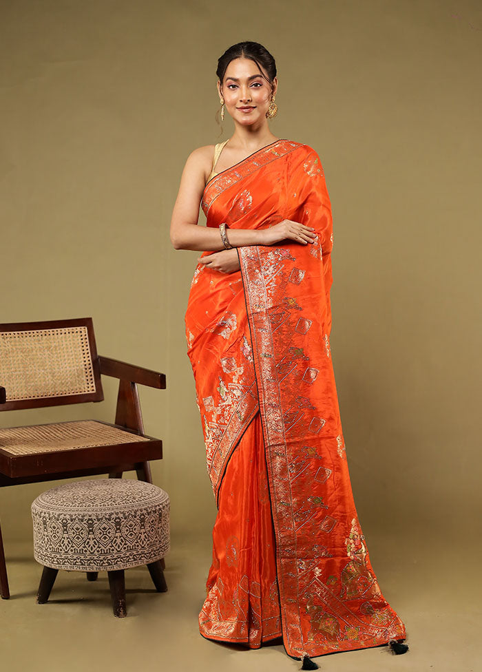 Rust Georgette Saree With Blouse Piece