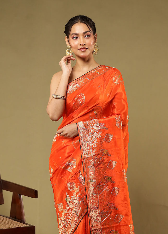 Rust Georgette Saree With Blouse Piece