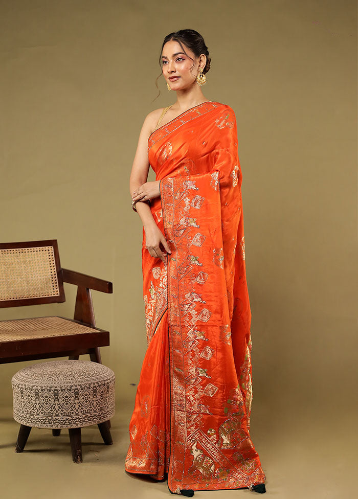 Rust Georgette Saree With Blouse Piece