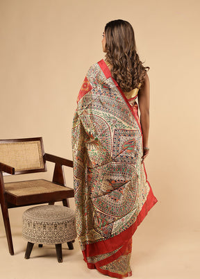 Red Printed Pure Silk Saree With Blouse Piece