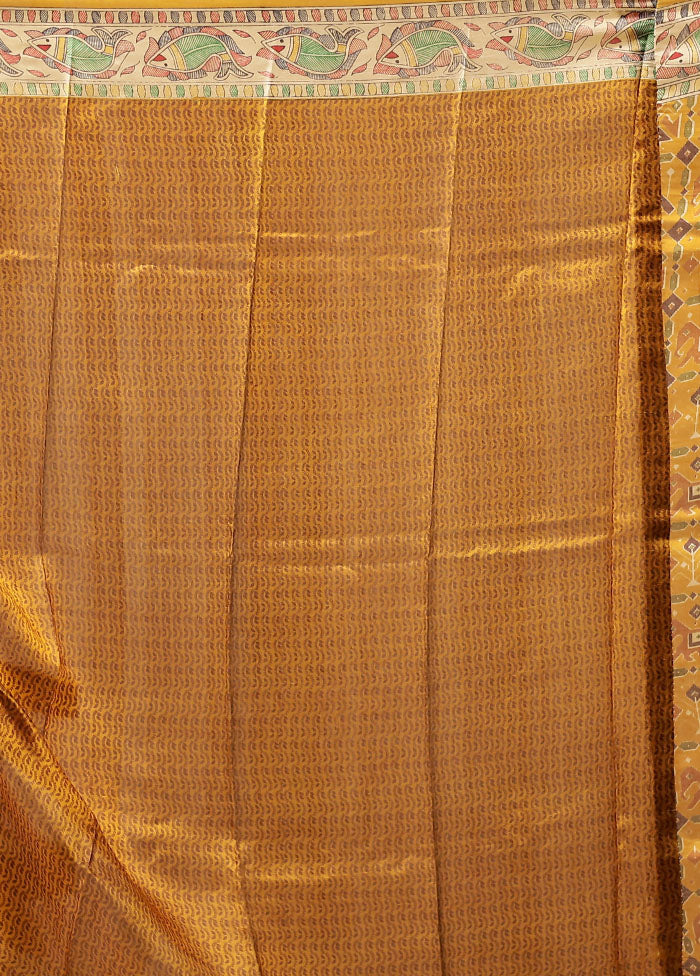 Yellow Printed Pure Silk Saree With Blouse Piece