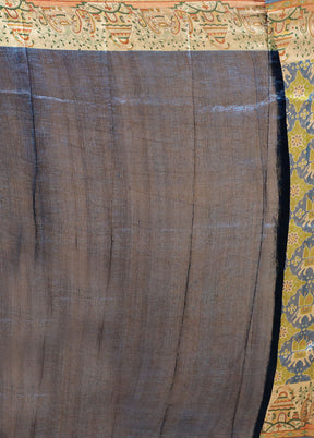 Blue Printed Pure Silk Saree With Blouse Piece