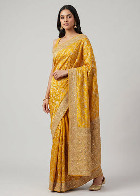 Yellow Handloom Pure Georgette Saree With Blouse Piece