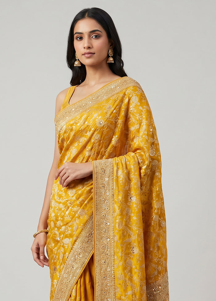Yellow Handloom Pure Georgette Saree With Blouse Piece