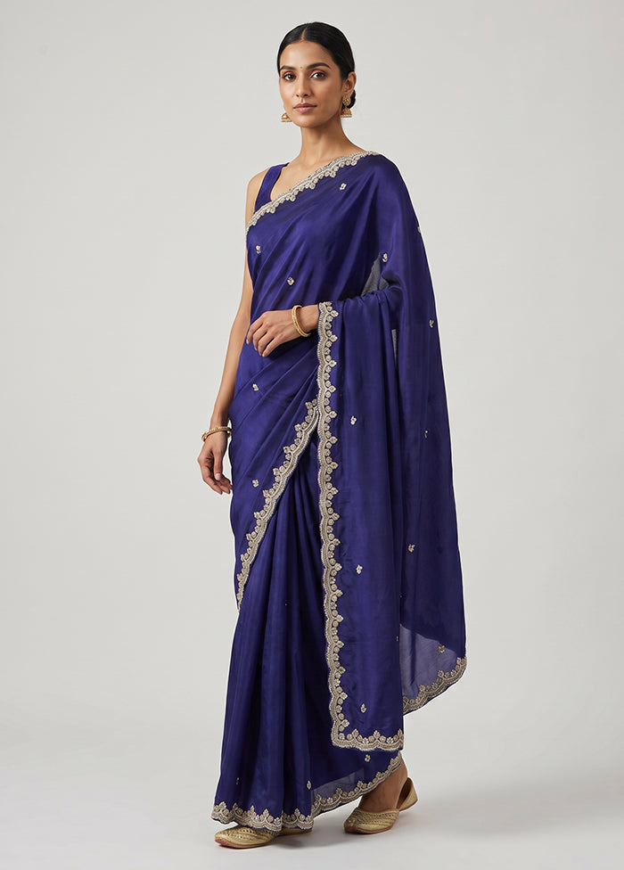 Purple Handloom Pure Georgette Saree With Blouse Piece