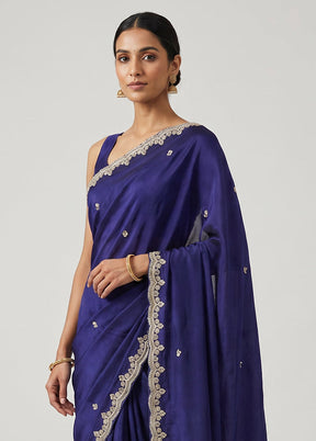 Purple Handloom Pure Georgette Saree With Blouse Piece