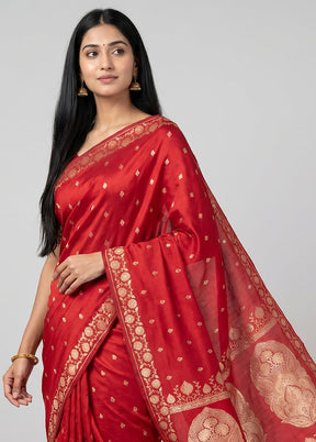 Pink Banarasi Silk Saree With Blouse Piece