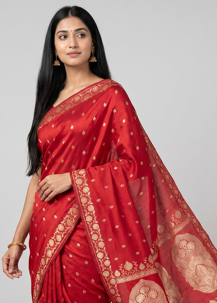 Pink Banarasi Silk Saree With Blouse Piece