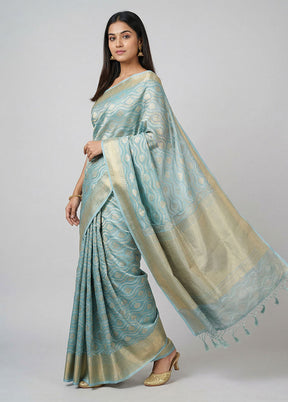 Blue Tissue Silk Saree With Blouse Piece