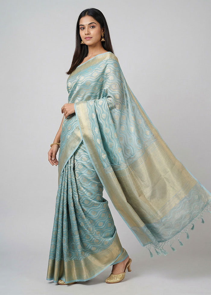 Blue Tissue Silk Saree With Blouse Piece