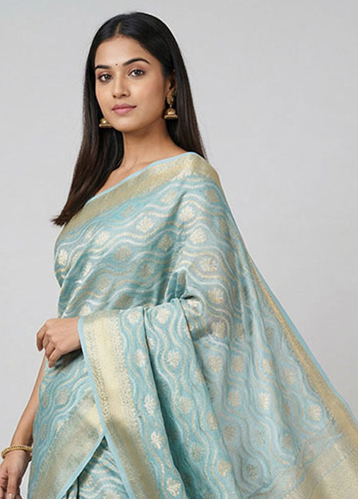 Blue Tissue Silk Saree With Blouse Piece
