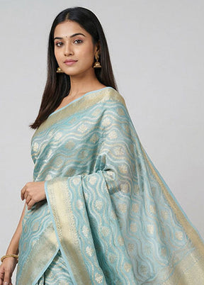 Blue Tissue Silk Saree With Blouse Piece