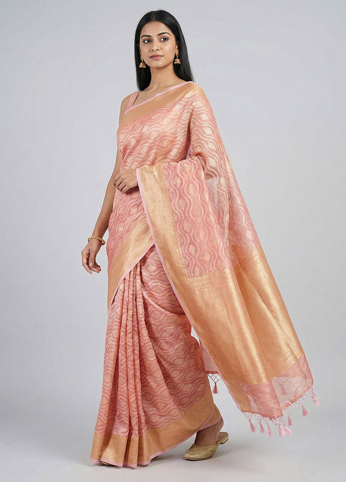 Pink Tissue Silk Saree With Blouse Piece