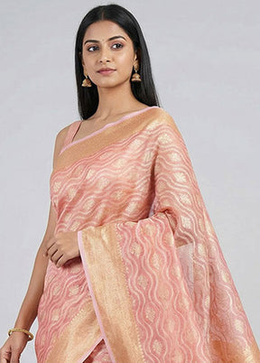 Pink Tissue Silk Saree With Blouse Piece