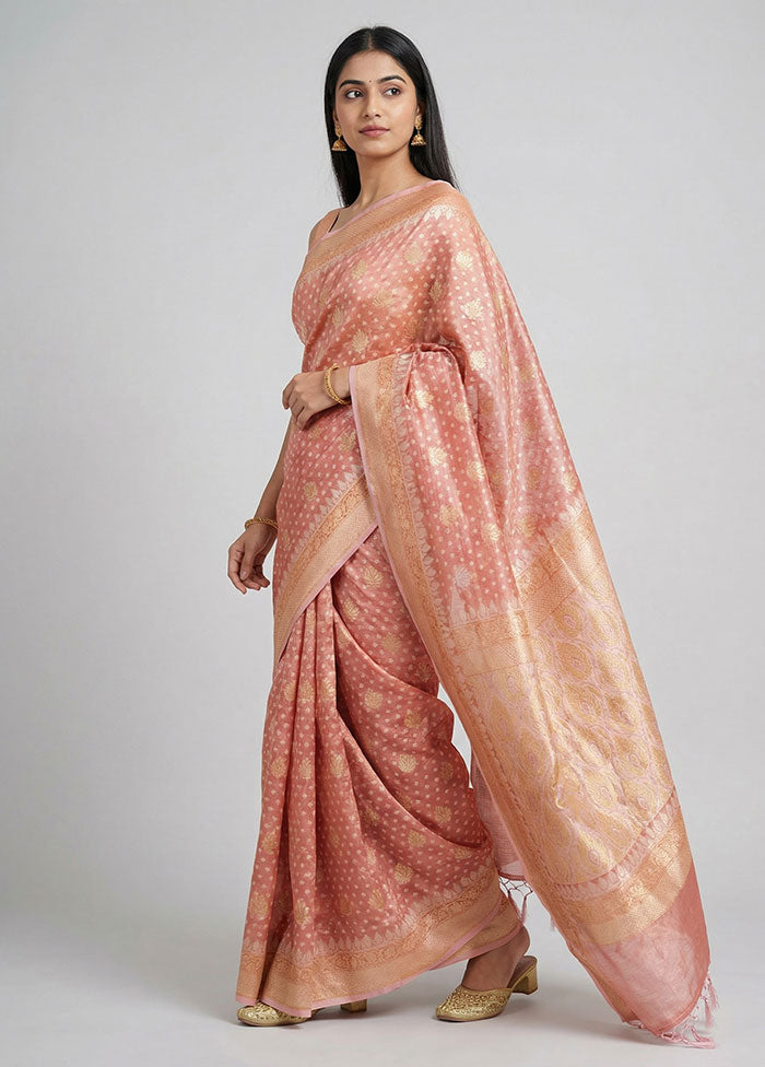 Pink Tissue Silk Saree With Blouse Piece