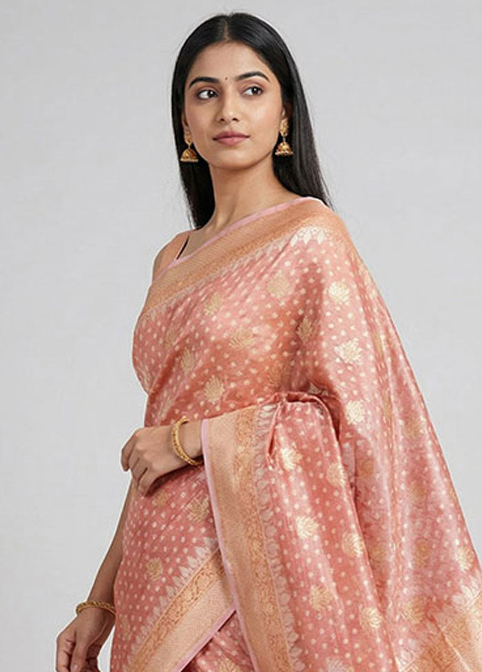 Pink Tissue Silk Saree With Blouse Piece