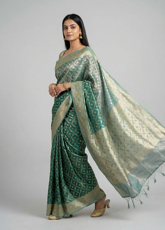 Blue Tissue Silk Saree With Blouse Piece