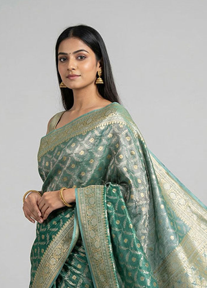 Blue Tissue Silk Saree With Blouse Piece