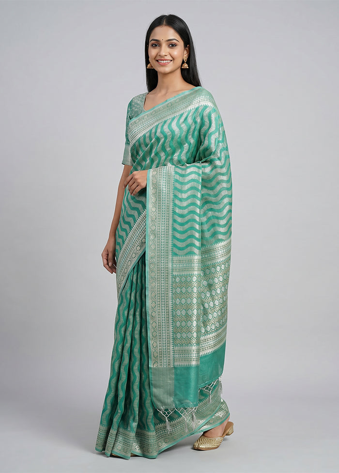 Green Tissue Silk Saree With Blouse Piece