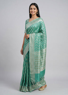 Green Tissue Silk Saree With Blouse Piece