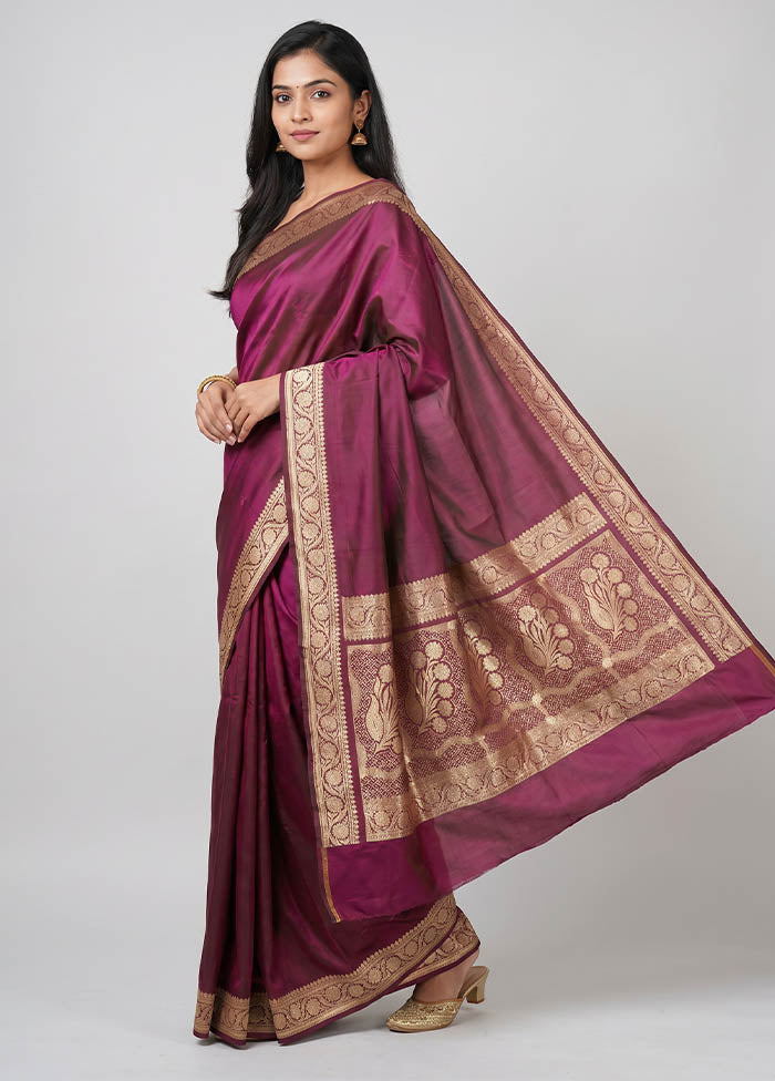 Purple Banarasi Silk Saree With Blouse Piece