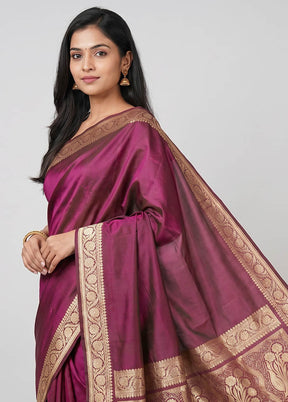 Purple Banarasi Silk Saree With Blouse Piece