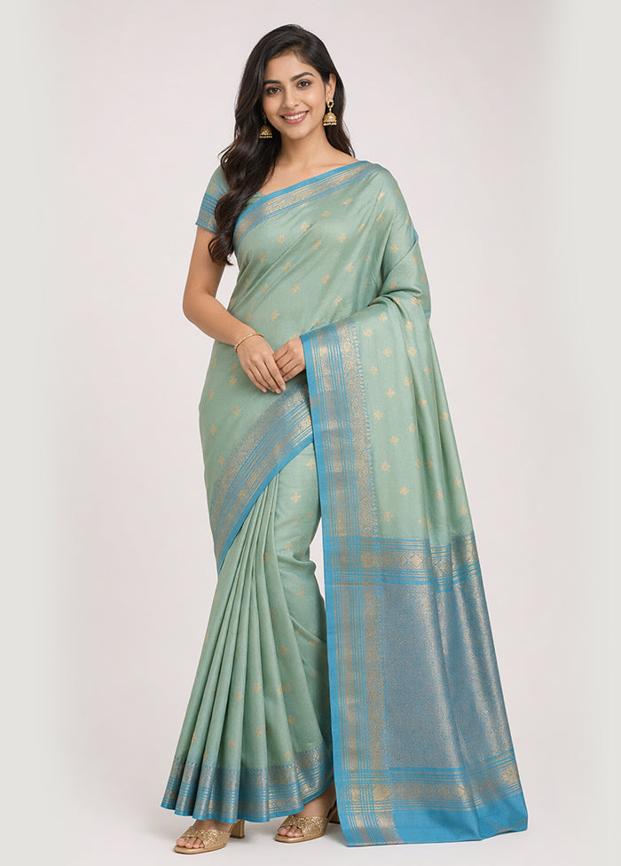 Green Handloom Kanjivaram Pure Silk Saree With Blouse Piece