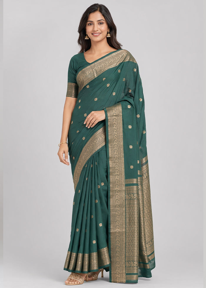 Green Handloom Kanjivaram Pure Silk Saree With Blouse Piece