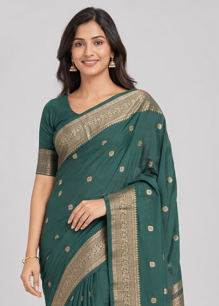 Green Handloom Kanjivaram Pure Silk Saree With Blouse Piece
