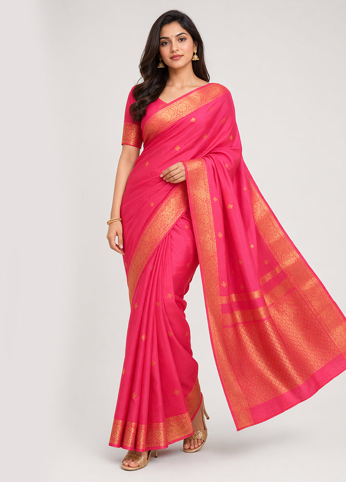 Pink Handloom Kanjivaram Pure Silk Saree With Blouse Piece