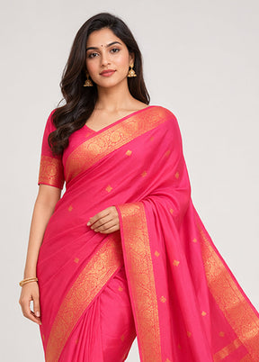 Pink Handloom Kanjivaram Pure Silk Saree With Blouse Piece