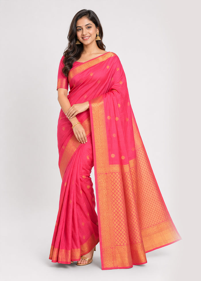 Pink Handloom Kanjivaram Pure Silk Saree With Blouse Piece
