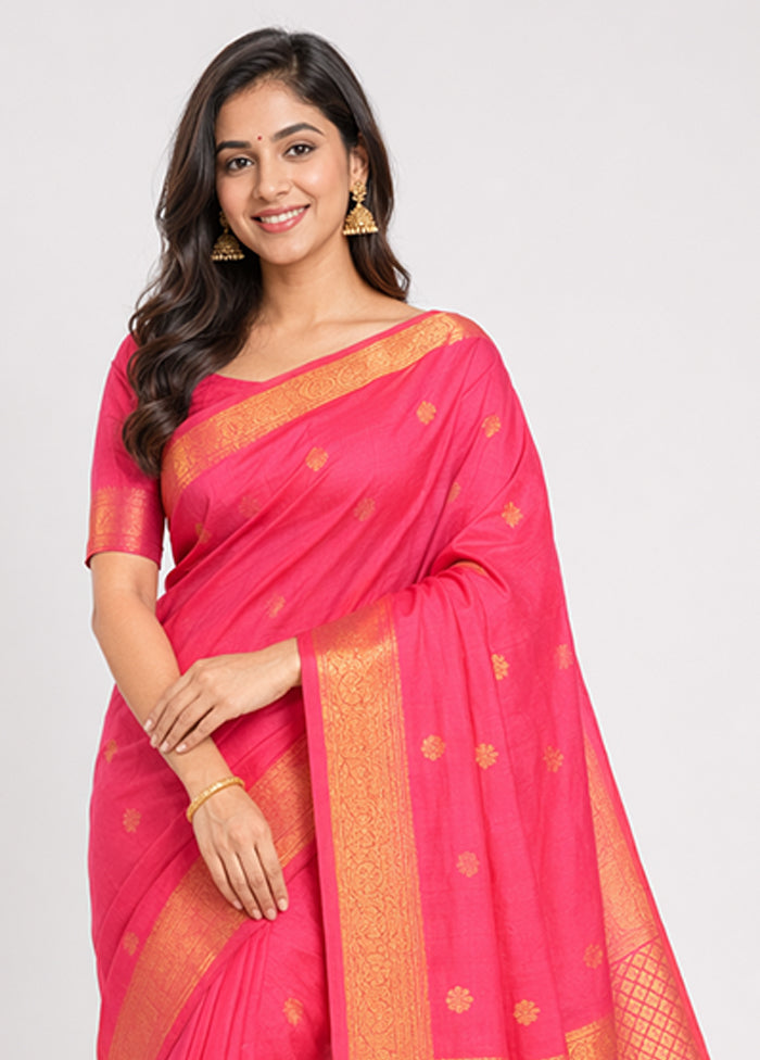 Pink Handloom Kanjivaram Pure Silk Saree With Blouse Piece