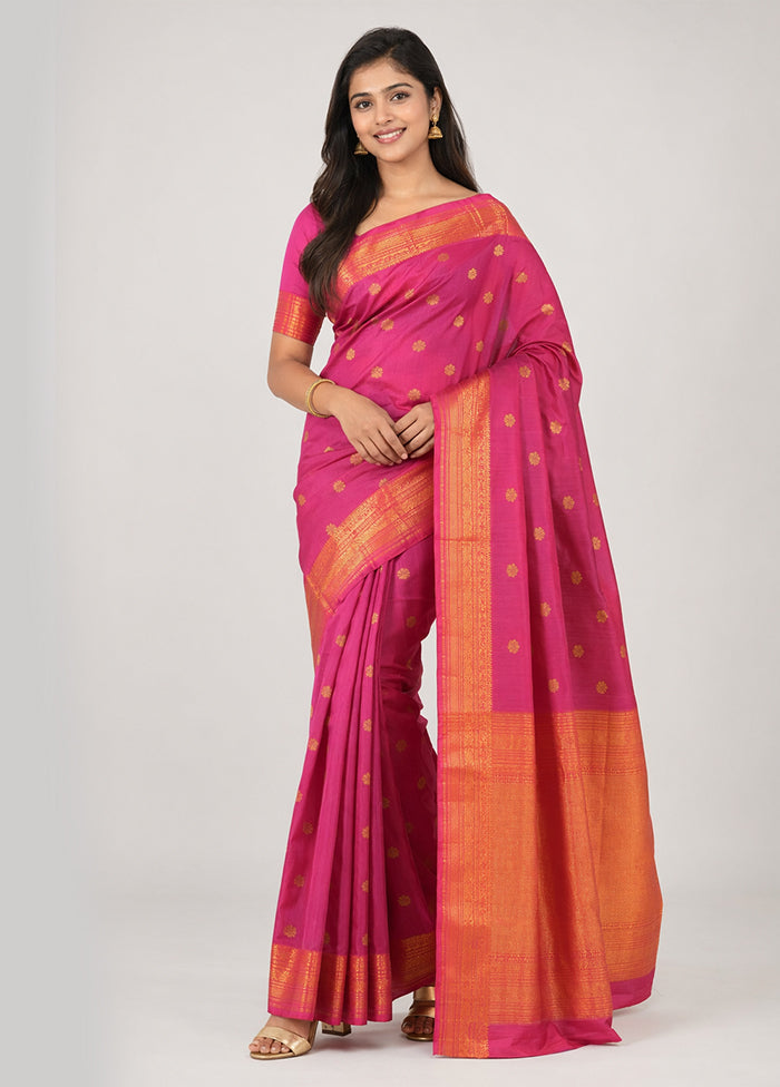 Purple Handloom Kanjivaram Pure Silk Saree With Blouse Piece