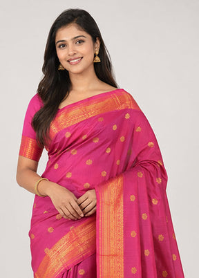 Purple Handloom Kanjivaram Pure Silk Saree With Blouse Piece