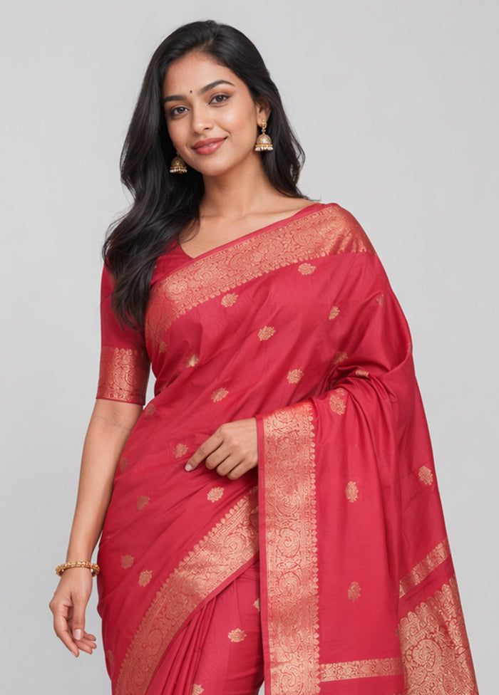Red Handloom Kanjivaram Pure Silk Saree With Blouse Piece