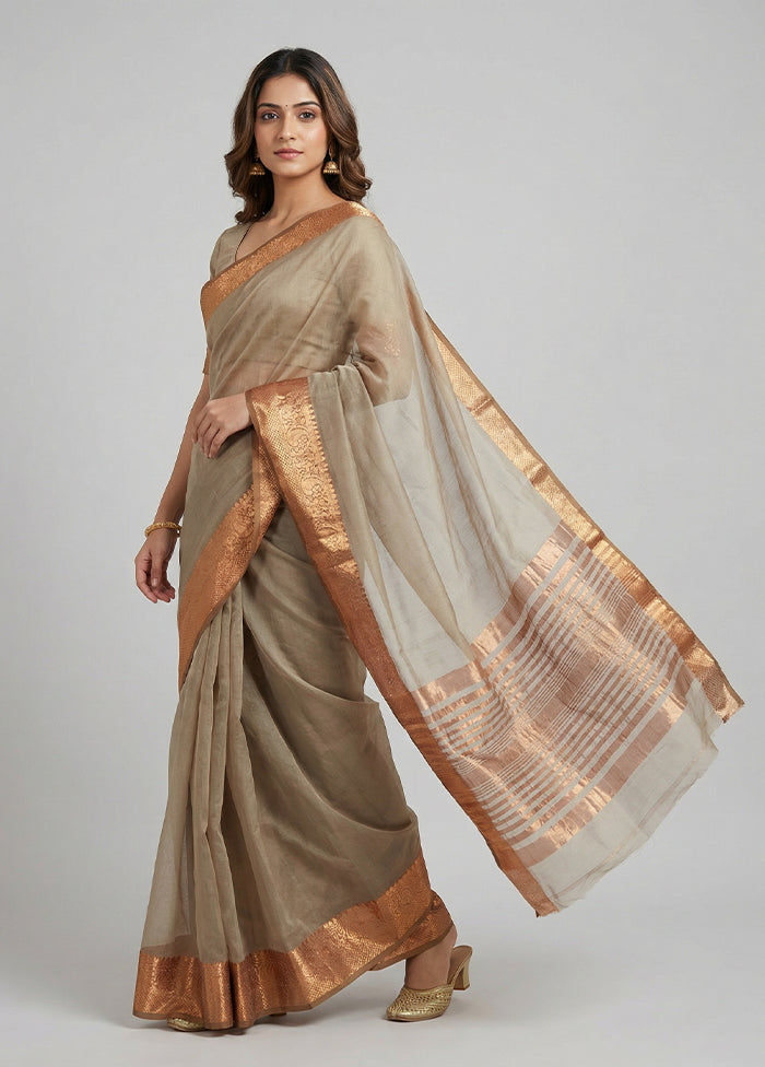 Grey Dupion Silk Saree With Blouse Piece