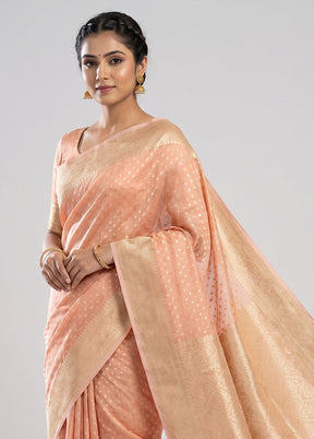 Peach Kora Silk Saree With Blouse Piece