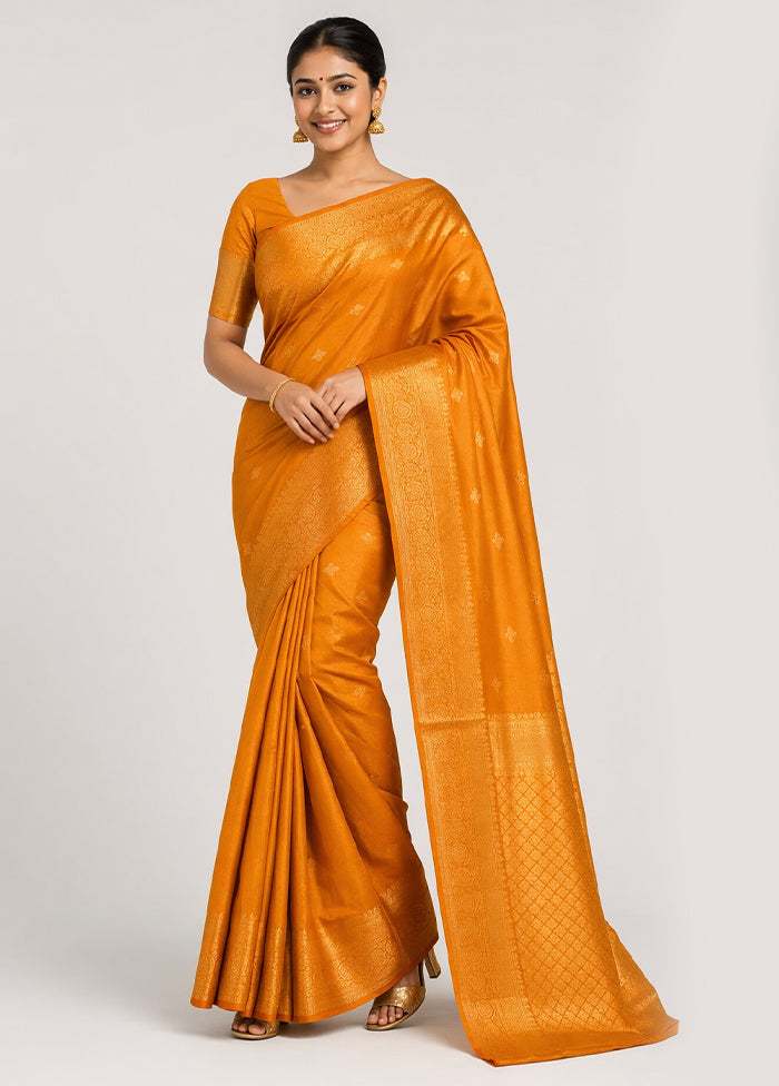 Rust Handloom Kanjivaram Pure Silk Saree With Blouse Piece