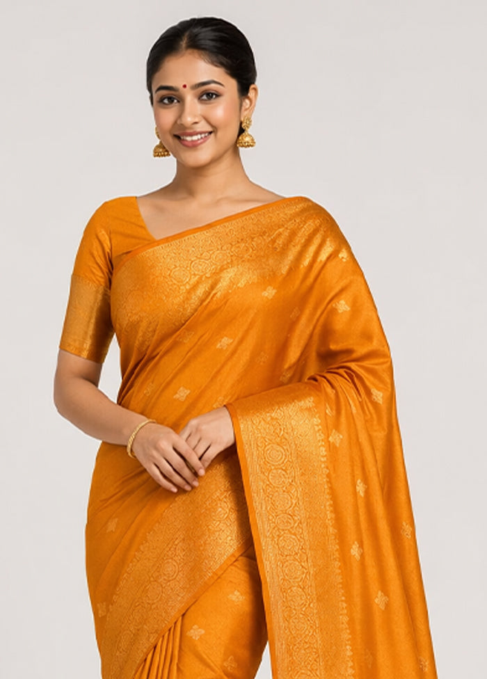 Rust Handloom Kanjivaram Pure Silk Saree With Blouse Piece