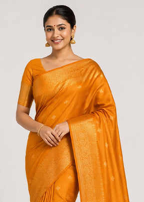 Rust Handloom Kanjivaram Pure Silk Saree With Blouse Piece