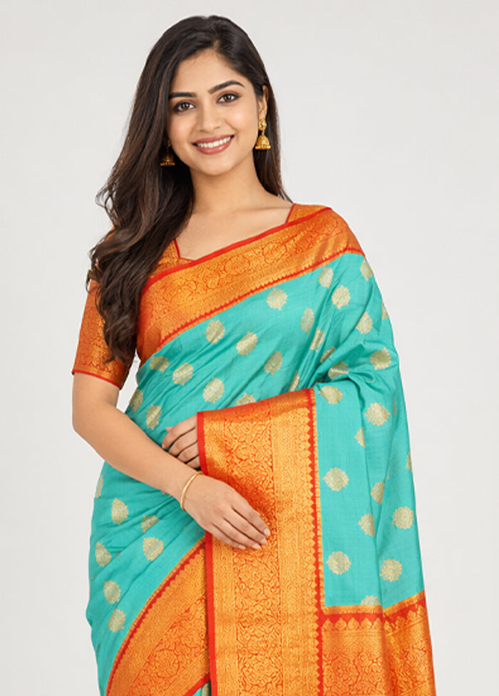 Green Handloom Kanchipuram Pure Silk Saree With Blouse Piece