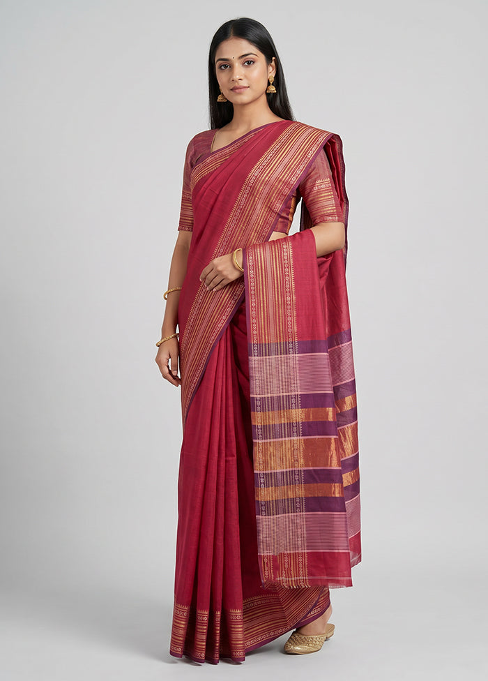 Pink Handloom Tussar Pure Silk Saree With Blouse Piece