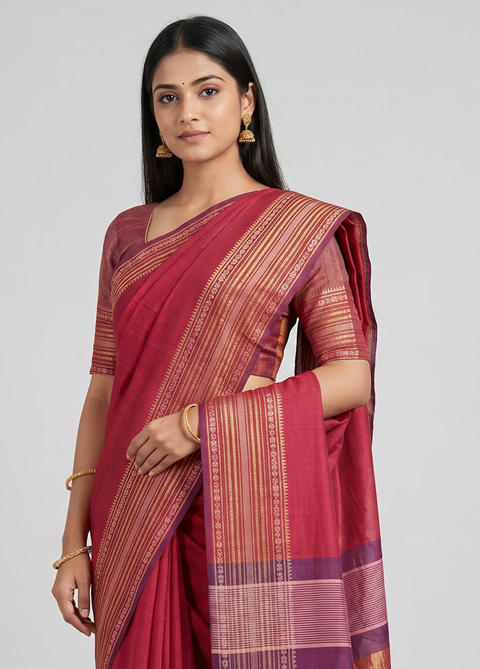 Pink Handloom Tussar Pure Silk Saree With Blouse Piece