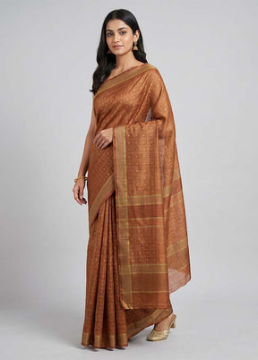 Rust Handloom Tussar Pure Silk Saree With Blouse Piece