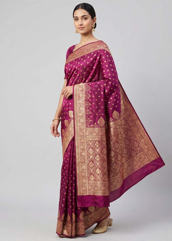 Pink Banarasi Silk Saree With Blouse Piece
