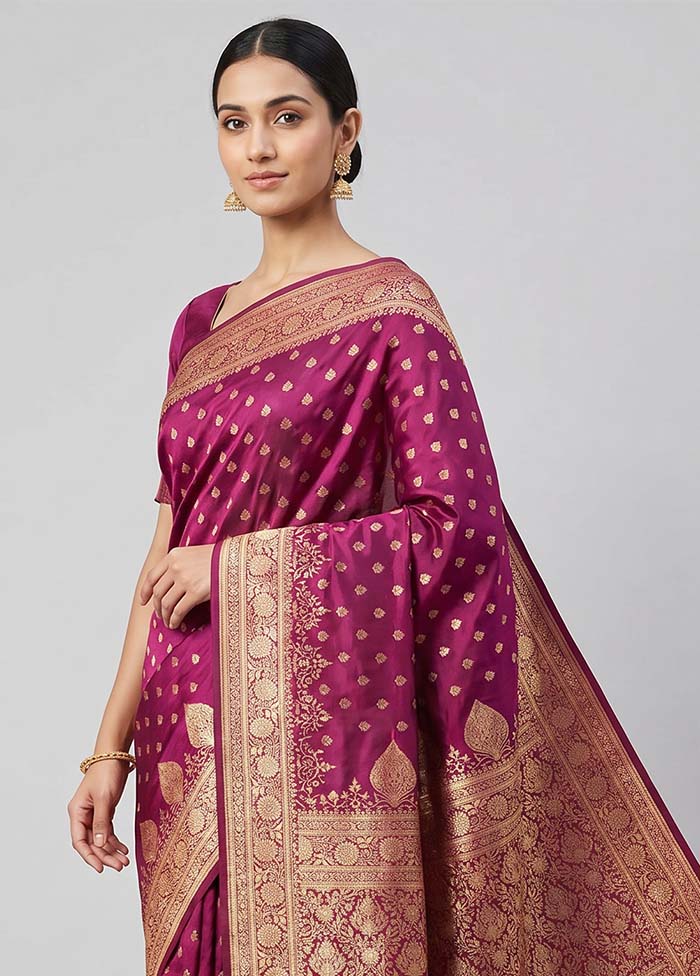 Pink Banarasi Silk Saree With Blouse Piece